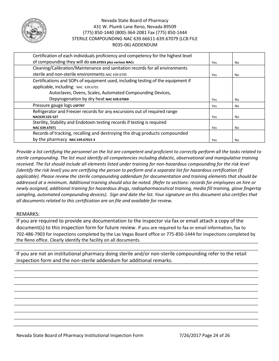 Institutional Inspection Form - Nevada, Page 24