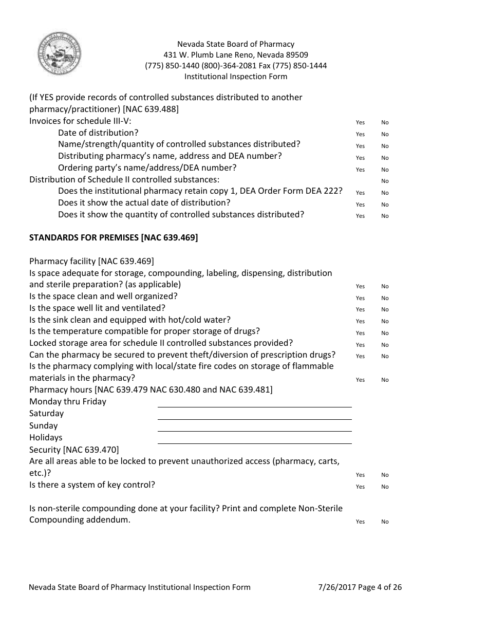 Institutional Inspection Form - Nevada, Page 4