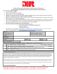 Document preview: Autorizacion De Deposito Directo De Manutencion De Menores - Maryland (Spanish)