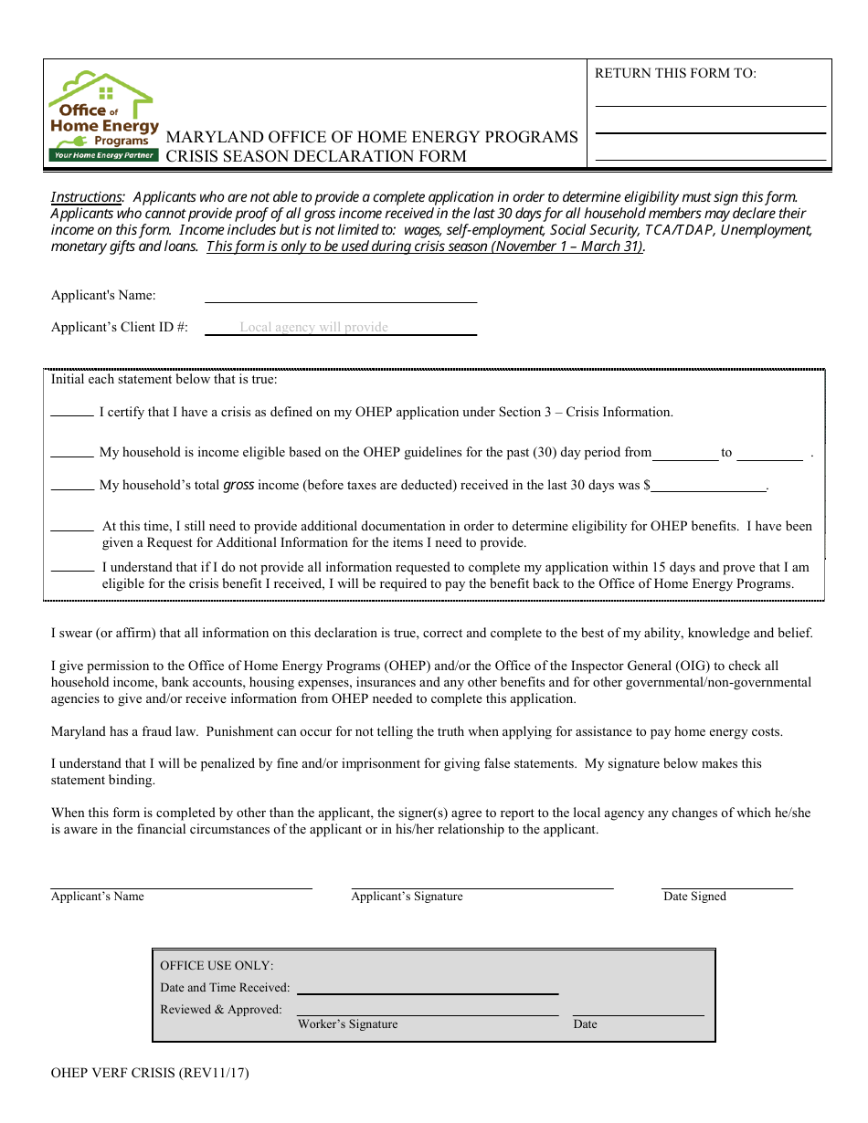 Maryland Crisis Season Declaration Form Office Of Home Energy Programs Fill Out Sign Online 0005