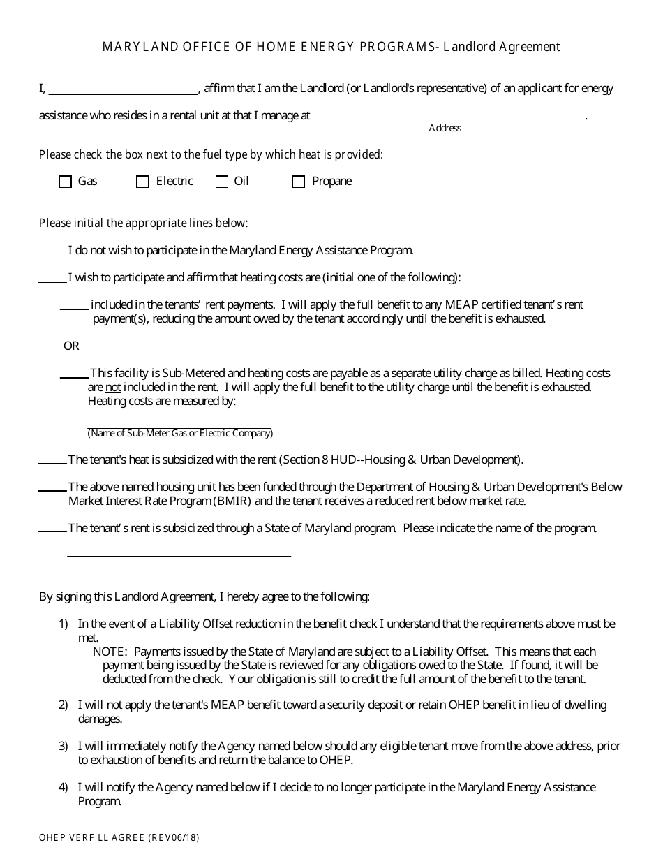 Maryland Landlord Agreement Form Office Of Home Energy Programs Fill Out Sign Online And 9318