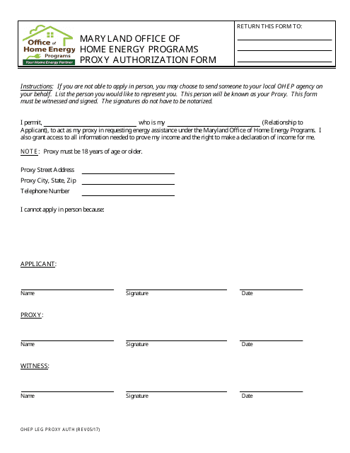 Proxy Authorization Form - Office of Home Energy Programs - Maryland