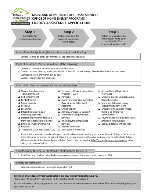 Instructions for Energy Assistance Application Form - Maryland