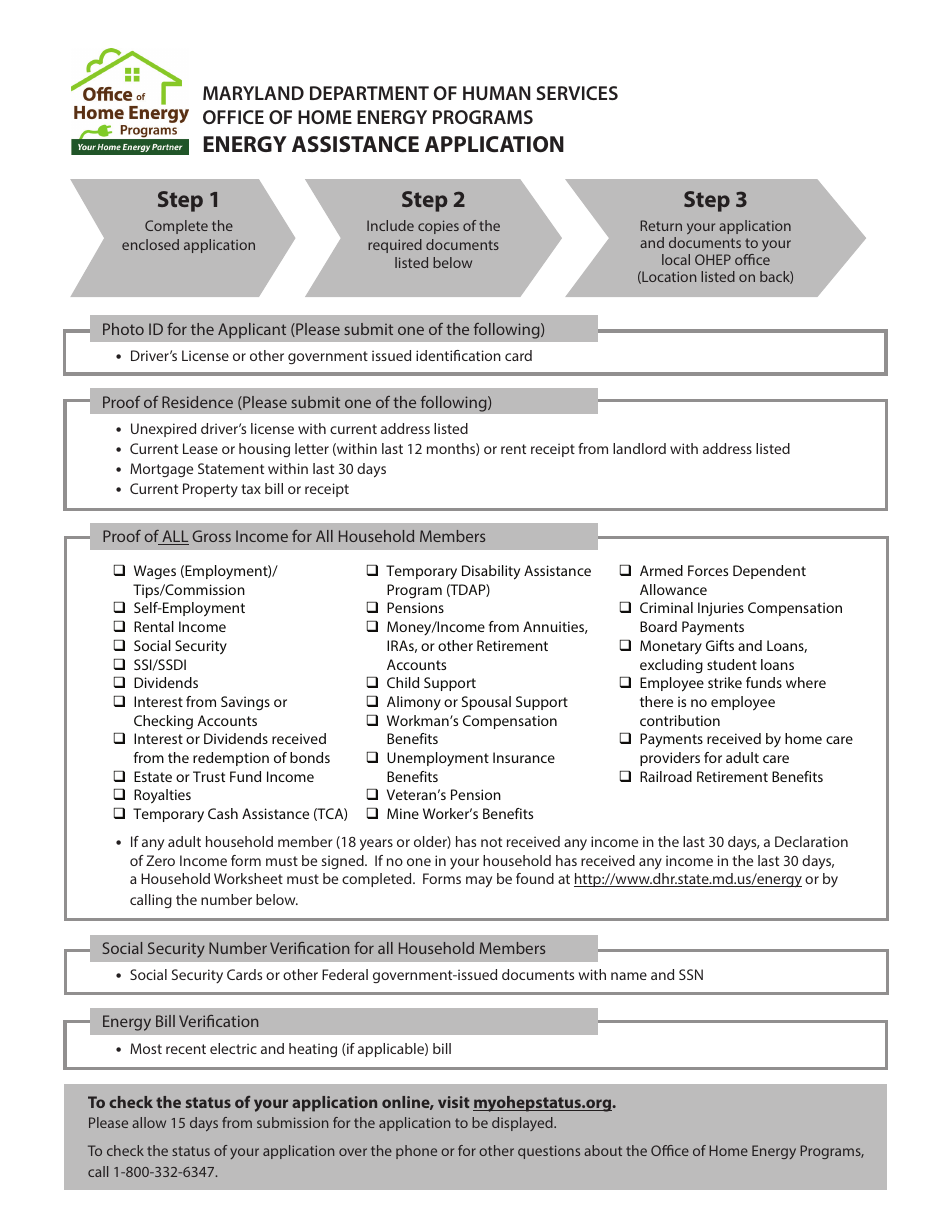 Instructions for Energy Assistance Application Form - Maryland, Page 1
