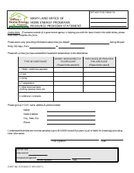 Document preview: Resource Provider Statement Form - Office of Home Energy Programs - Maryland