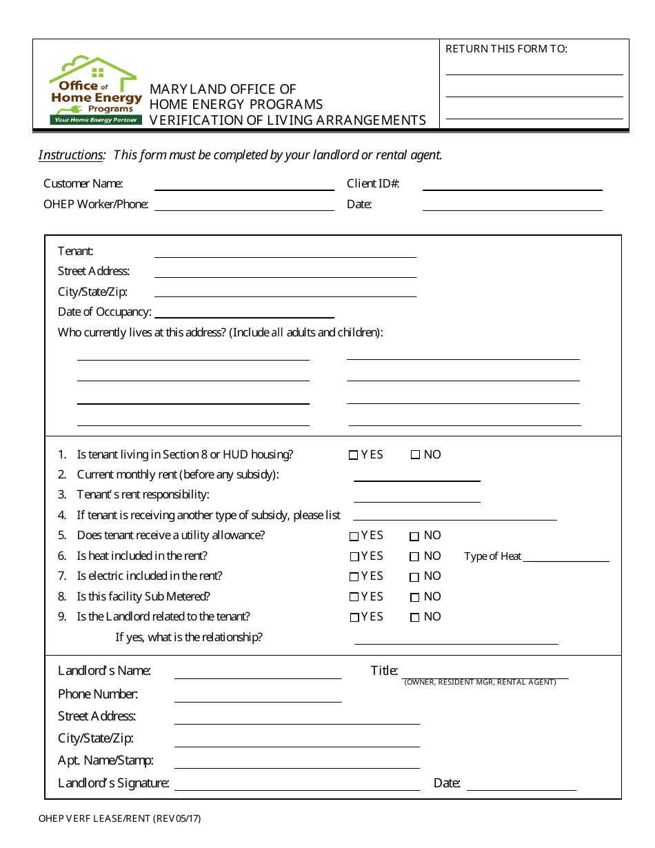 Verification of Living Arrangements - Office of Home Energy Programs - Maryland, Page 1