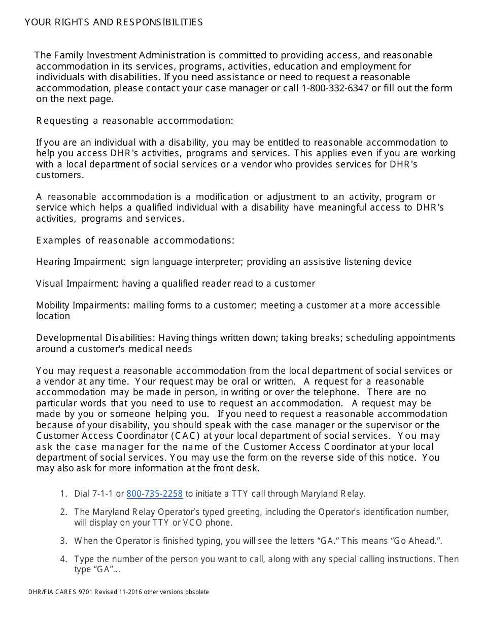 Form DHR / FIA9701 Application for Assistance - Maryland, Page 10