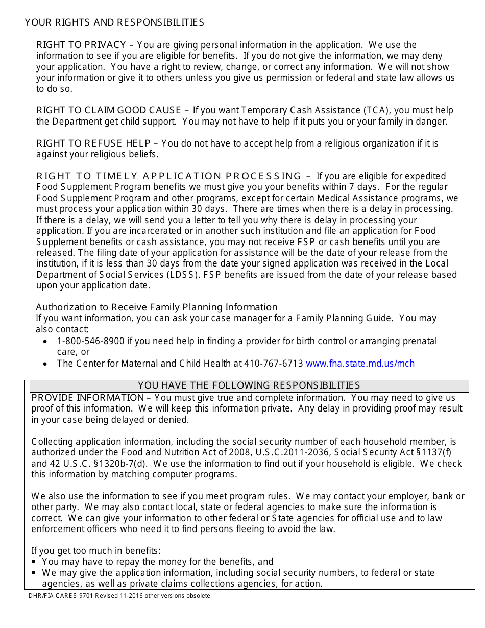 Form DHR / FIA9701 Application for Assistance - Maryland, Page 13