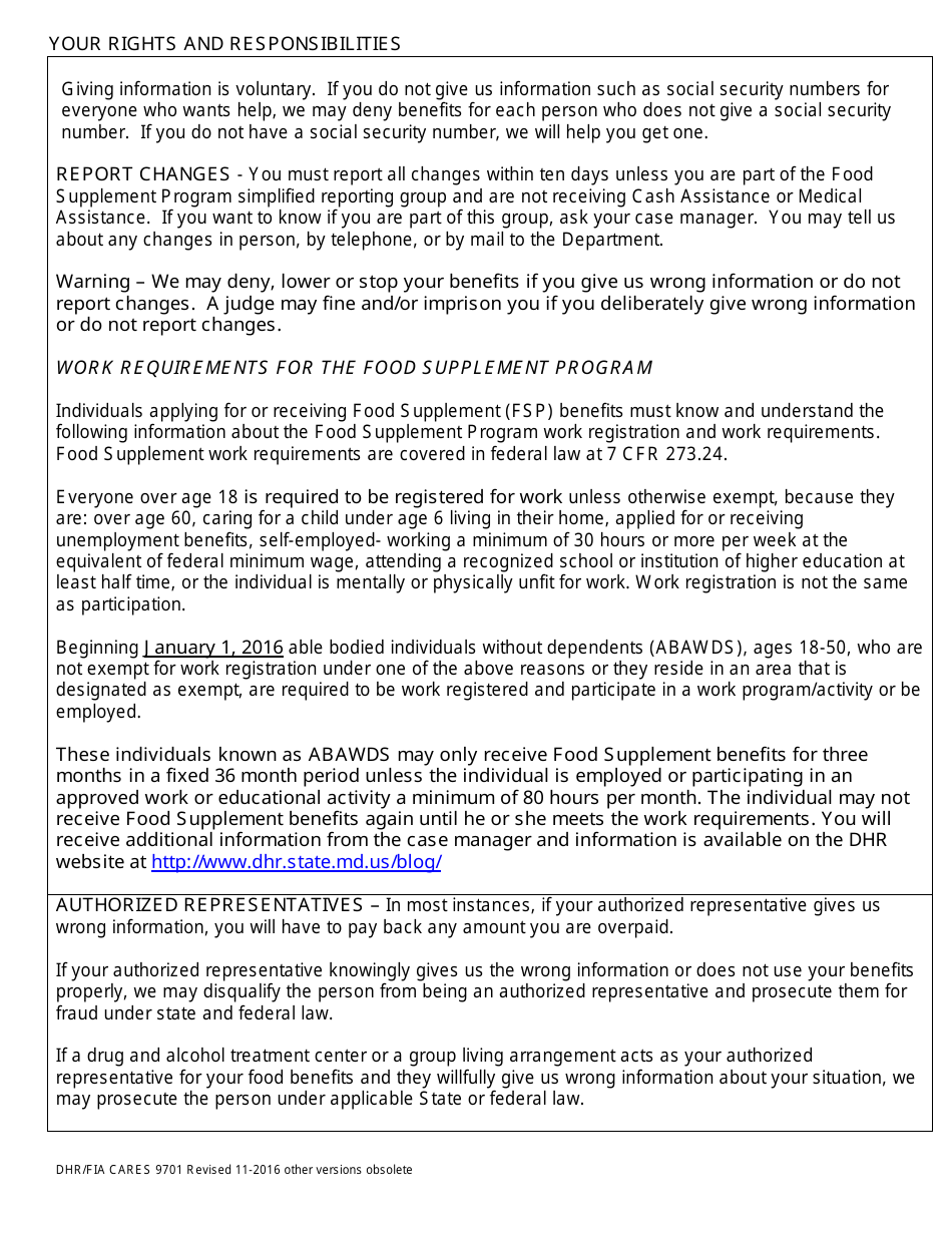 Form DHR / FIA9701 Application for Assistance - Maryland, Page 14