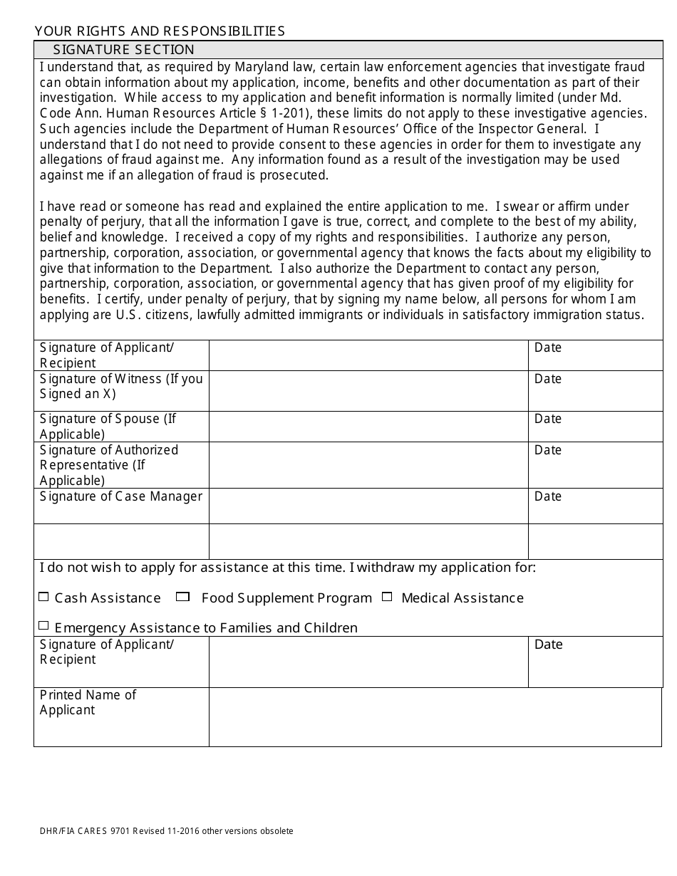 Form DHR / FIA9701 Application for Assistance - Maryland, Page 17