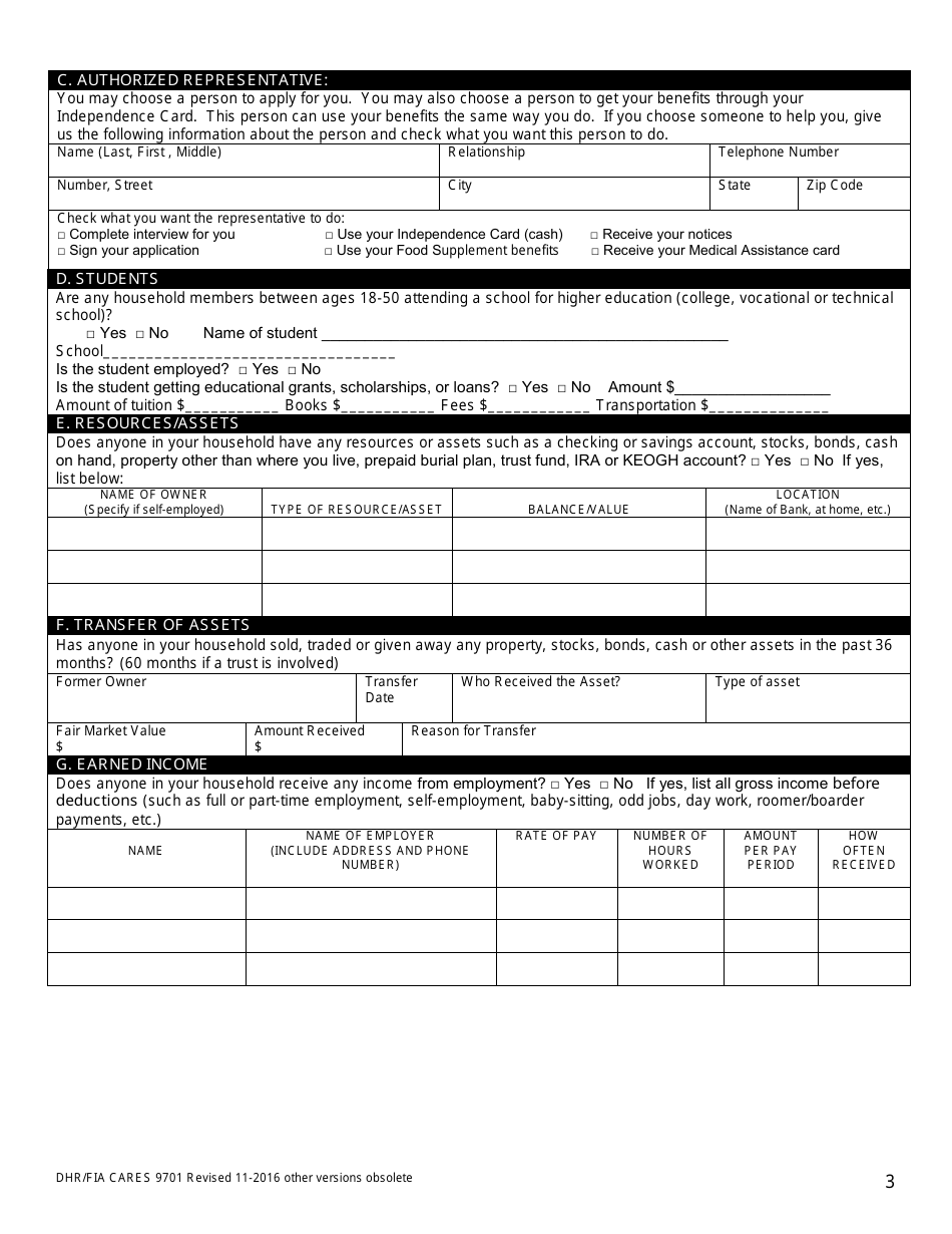 Form DHR / FIA9701 Application for Assistance - Maryland, Page 3