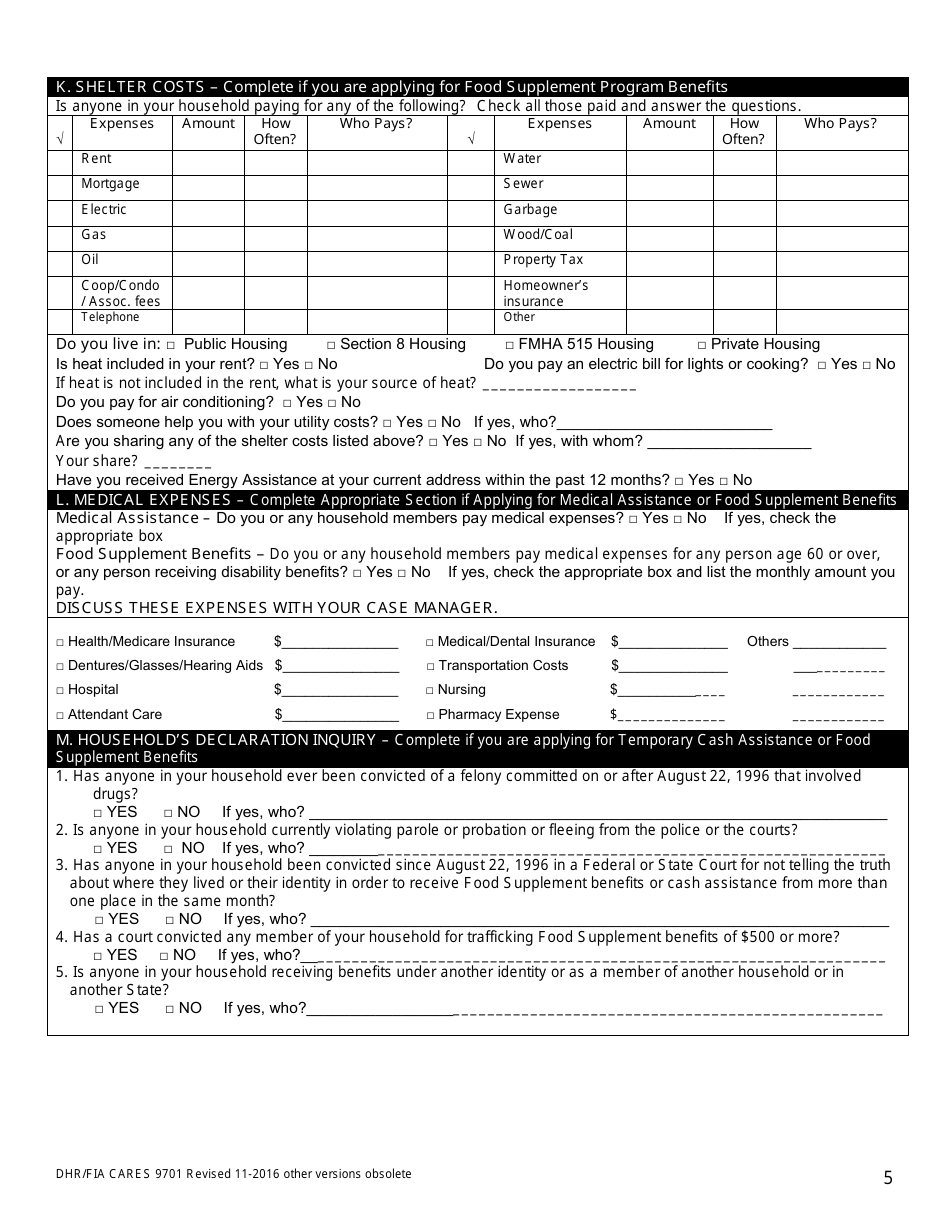 Form DHR / FIA9701 Application for Assistance - Maryland, Page 5