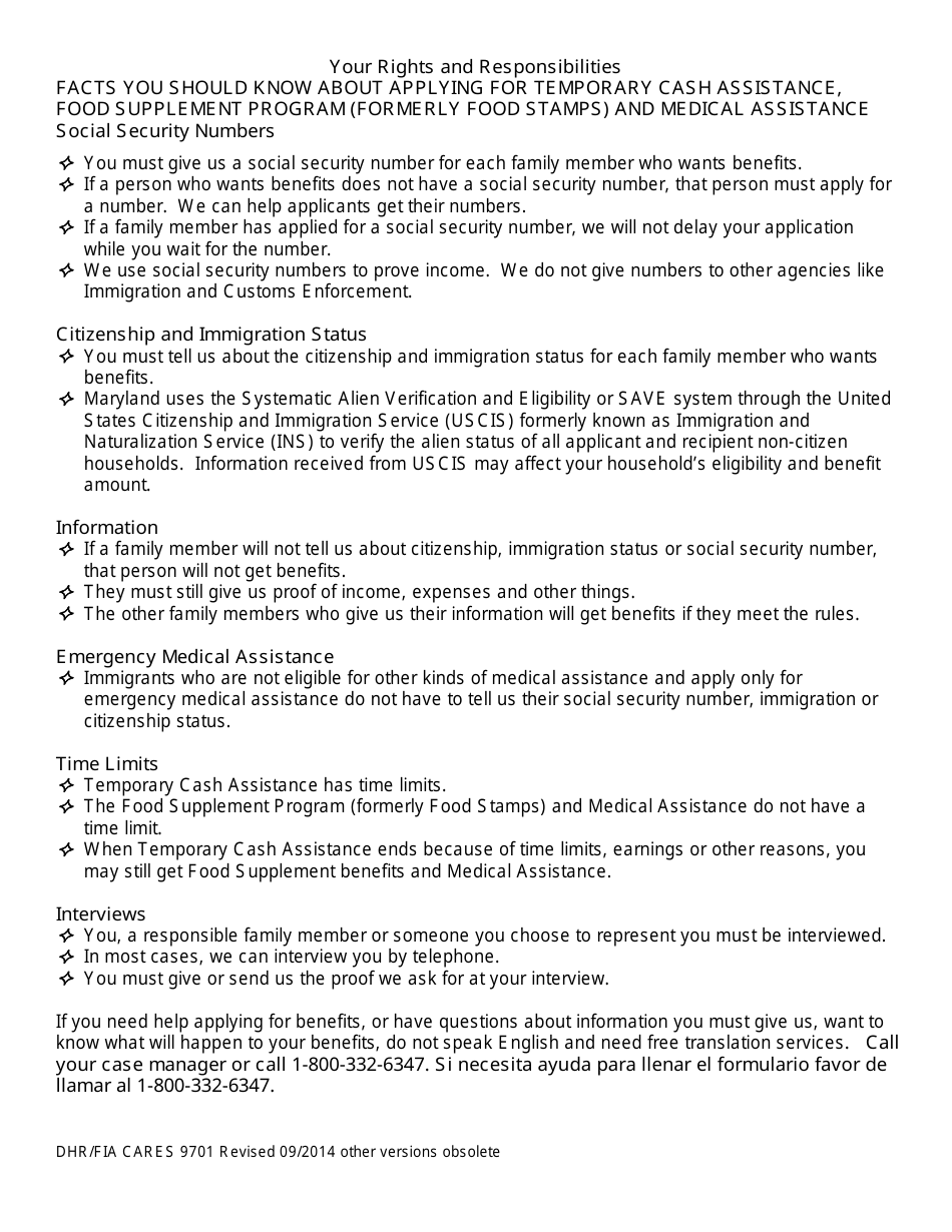 Form DHR / FIA9701 Application for Assistance - Maryland, Page 9