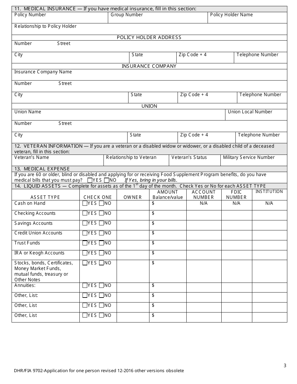 Form DHR / FIA9702 Application for Assistance for One Person - Maryland, Page 3