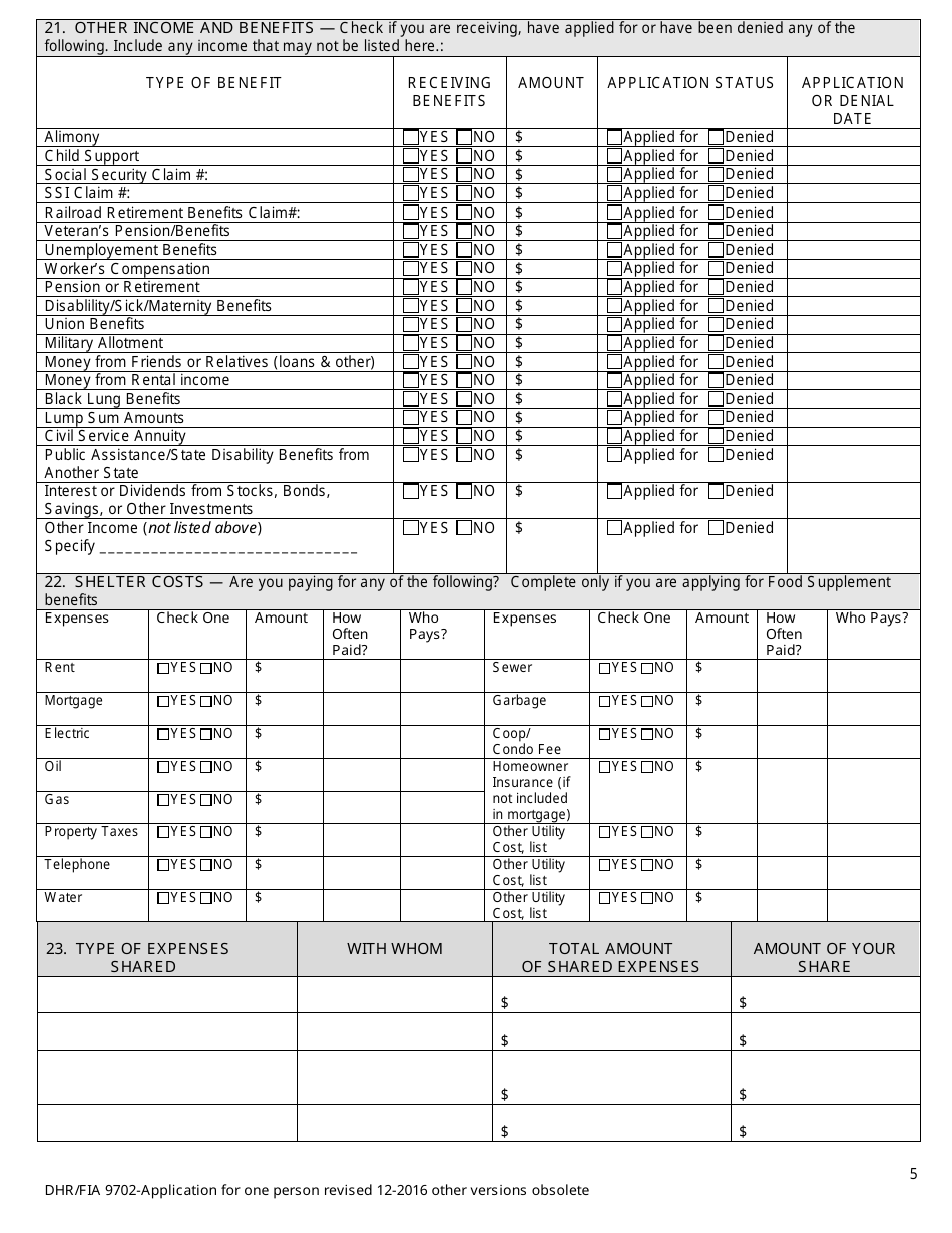Form DHR / FIA9702 Application for Assistance for One Person - Maryland, Page 5