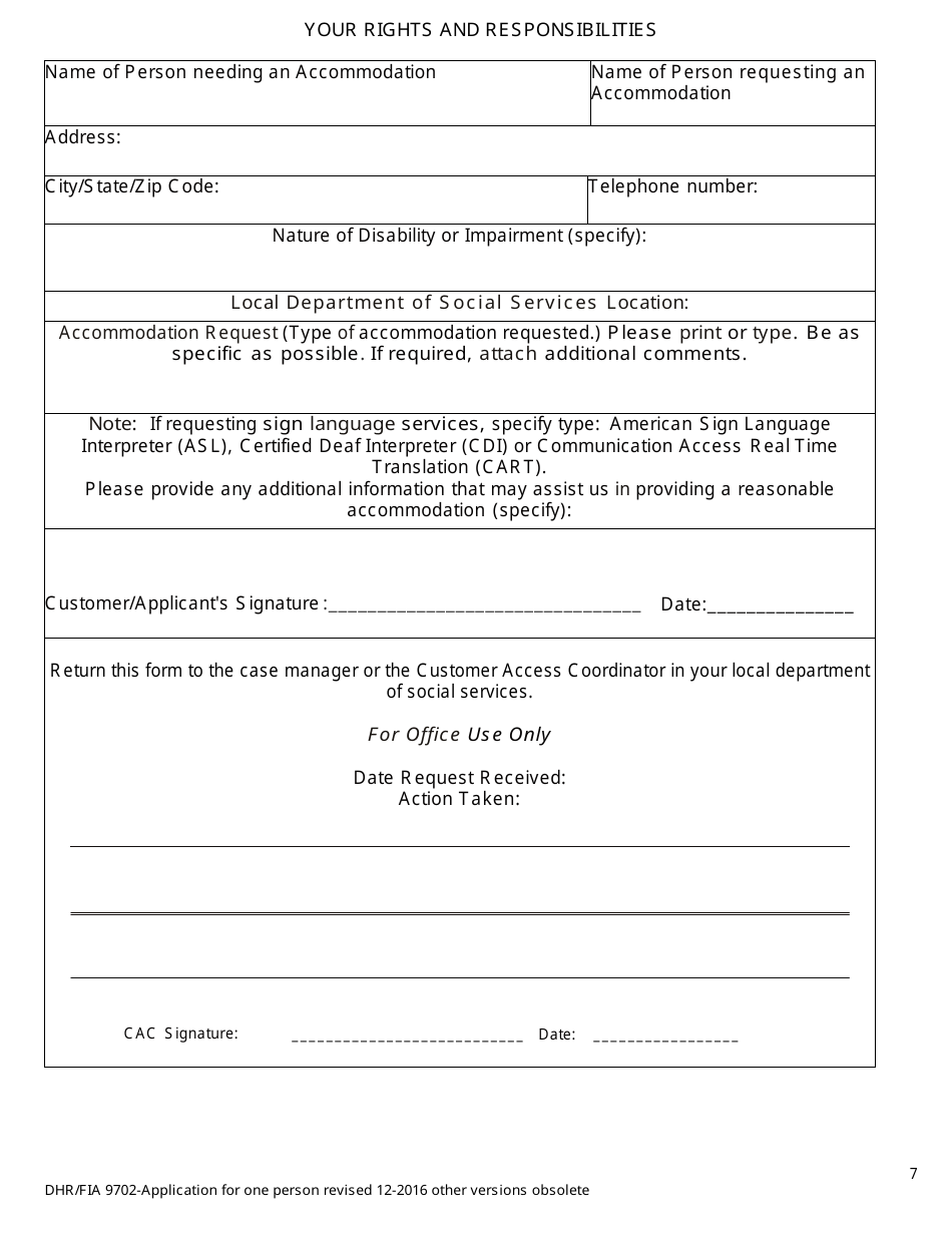 Form DHR / FIA9702 Application for Assistance for One Person - Maryland, Page 7