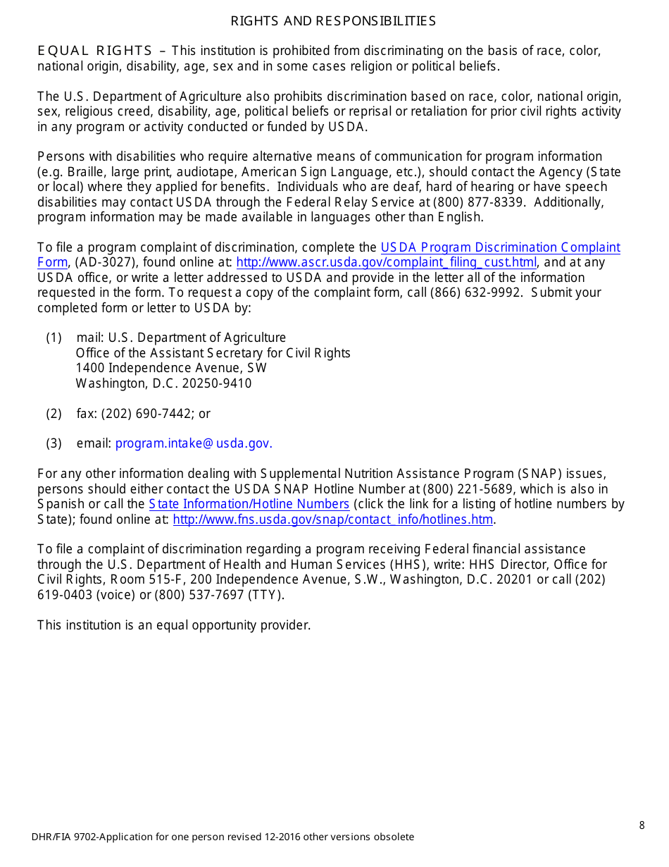 Form DHR / FIA9702 Application for Assistance for One Person - Maryland, Page 8