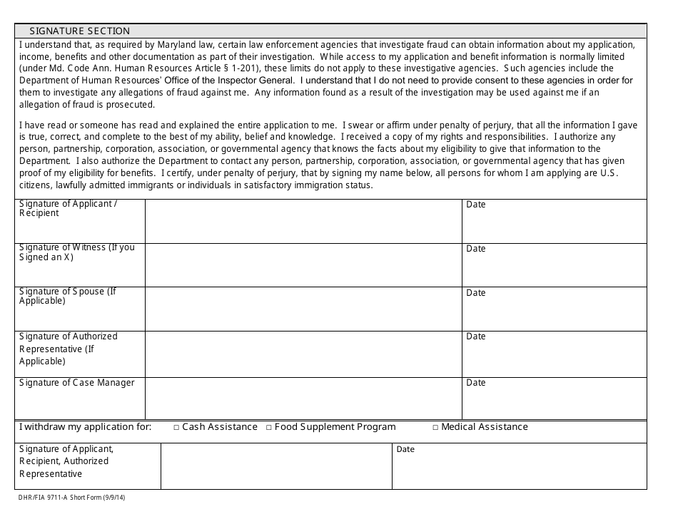 Form DHR / FIA9711-A Assistance Request - Maryland, Page 7