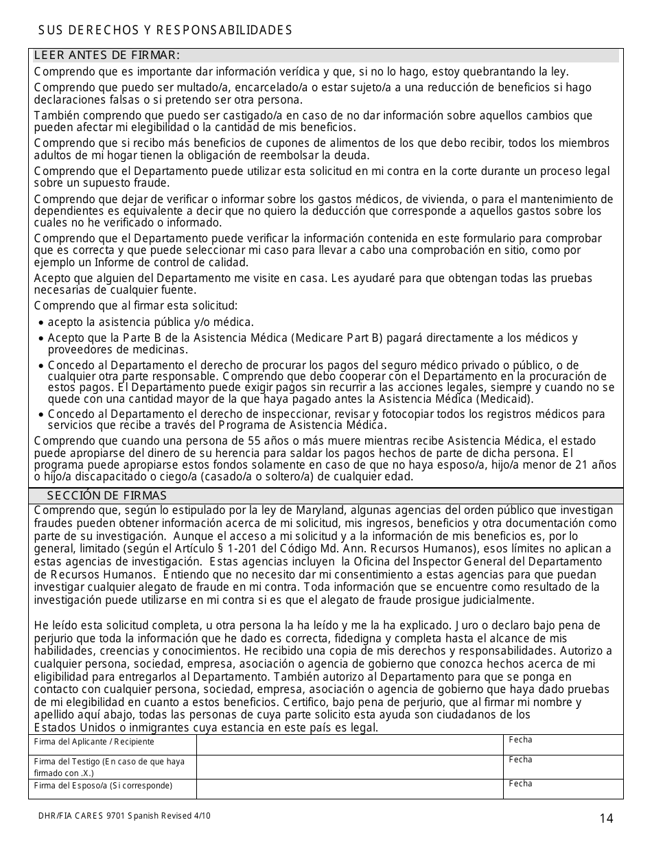 Formulario DHR / FIA9701 Solicitud Para Asistencia - Maryland (Spanish), Page 15