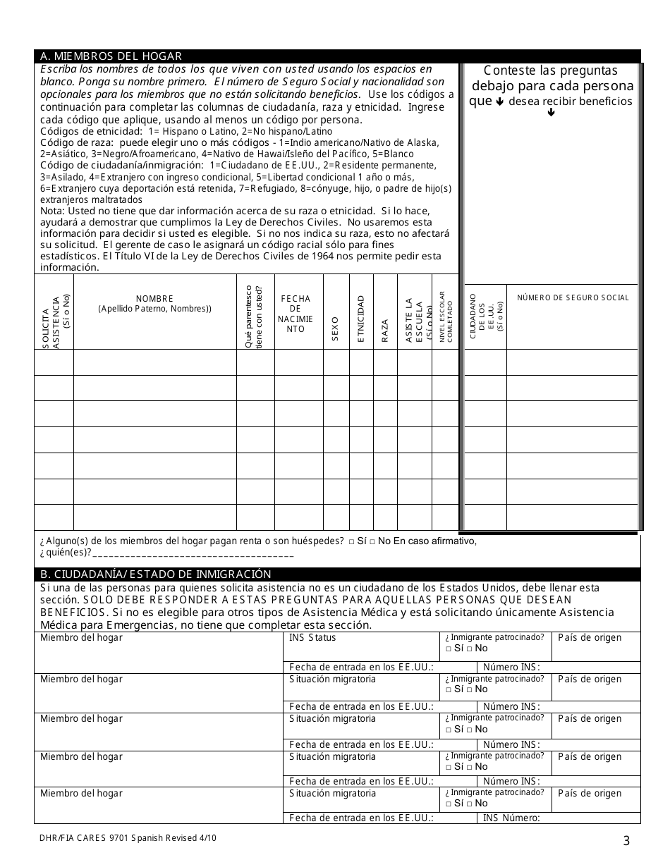 Formulario DHR / FIA9701 Solicitud Para Asistencia - Maryland (Spanish), Page 4