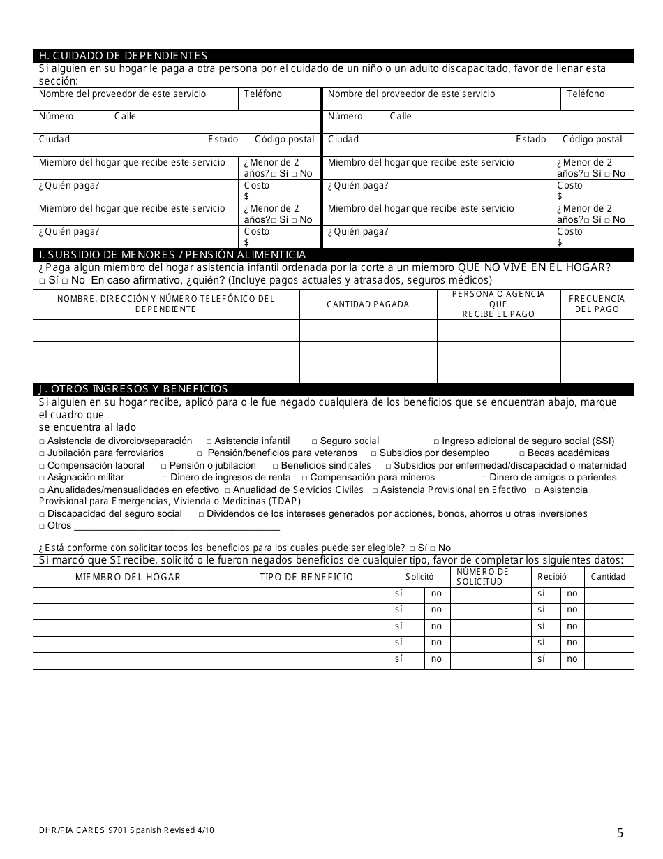 Formulario DHR / FIA9701 Solicitud Para Asistencia - Maryland (Spanish), Page 6