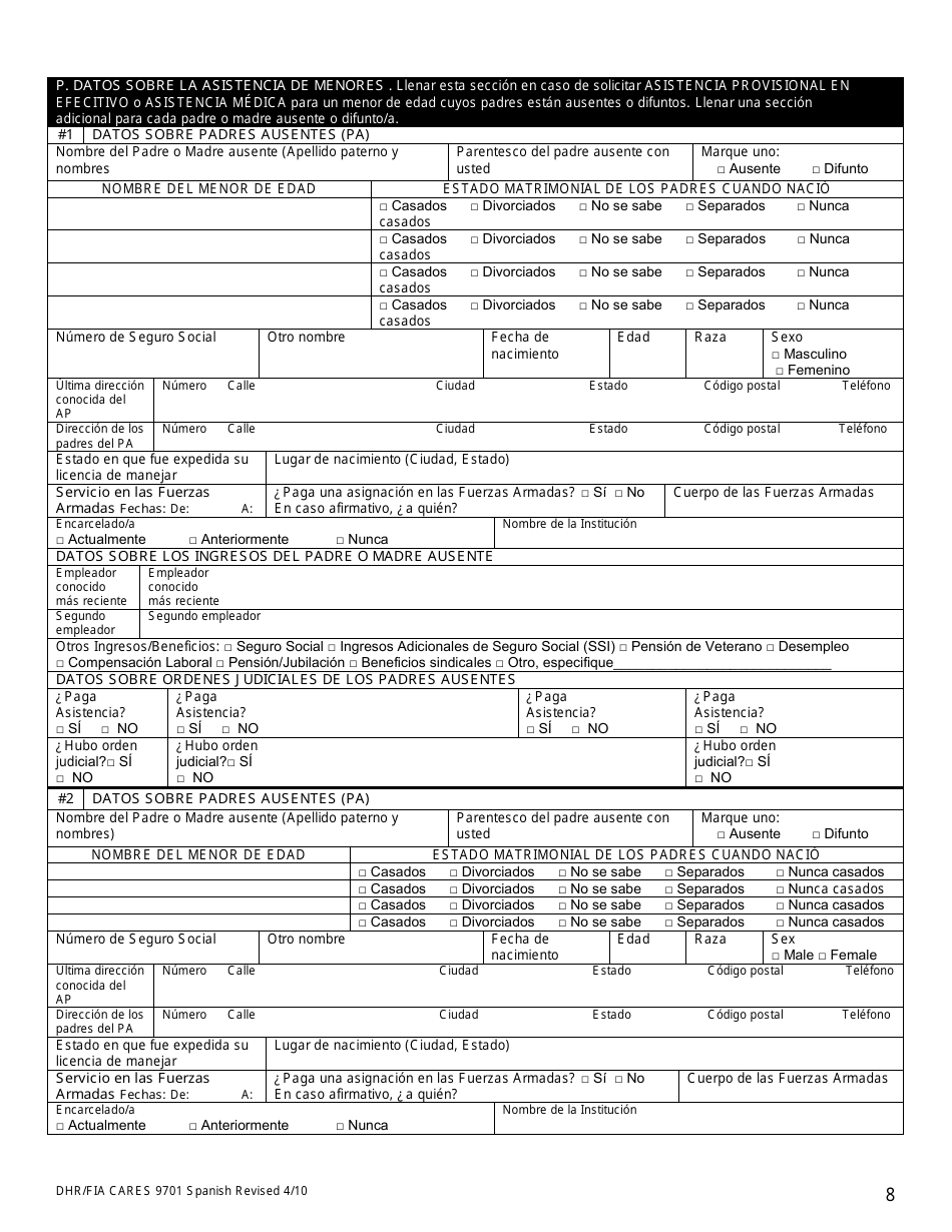 Formulario DHR / FIA9701 Solicitud Para Asistencia - Maryland (Spanish), Page 9
