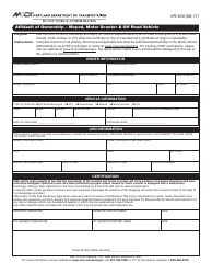 Document preview: Form VR-450 Affidavit of Ownership - Moped, Motor Scooter & off Road Vehicle - Maryland