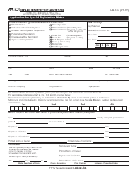 Form VR-164 &quot;Application for Special Registration Plates&quot; - Maryland
