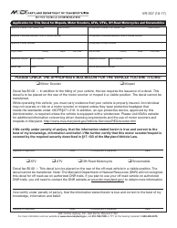 Form VR-337 &quot;Application for Title Decal for Mopeds, Motor Scooters, Atvs, Utvs, off-Road Motorcycles and Snowmobiles&quot; - Maryland