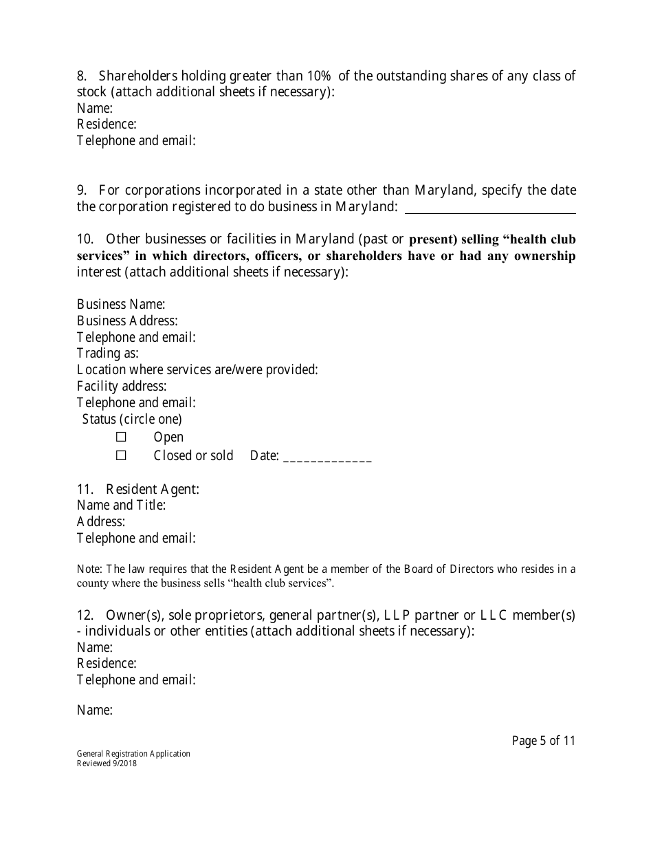 Form HS-R2 General Registration Application - Maryland, Page 5