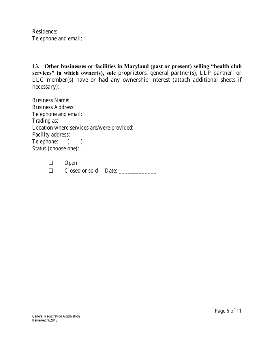 Form HS-R2 General Registration Application - Maryland, Page 6