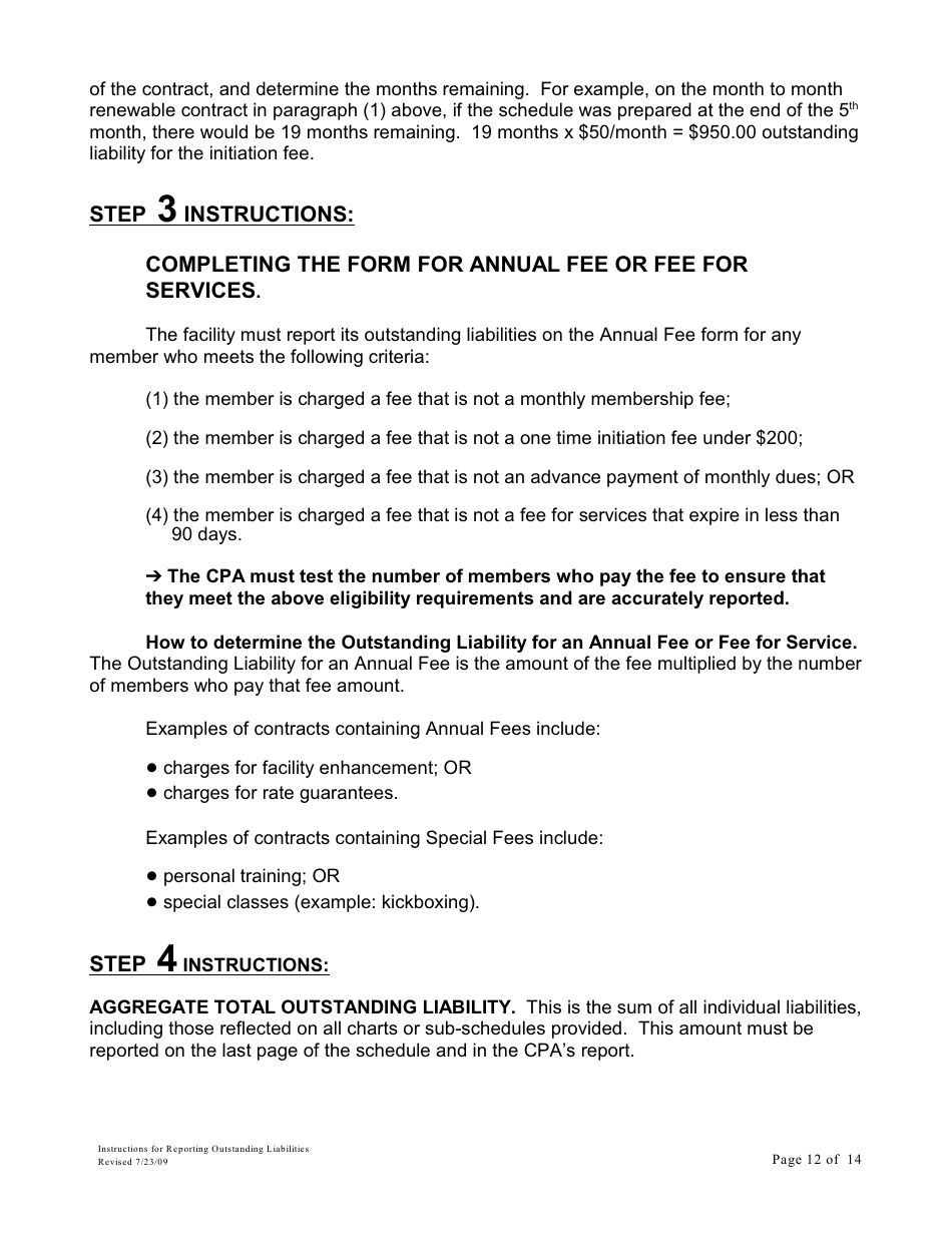 Instructions for Reporting Outstanding Liabilities and Instructions for the Report by a Certified Public Accountant - Maryland, Page 12