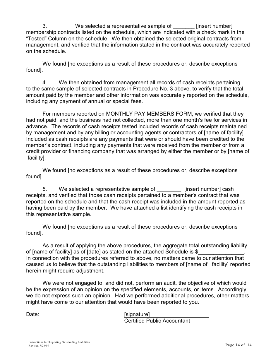 Instructions for Reporting Outstanding Liabilities and Instructions for the Report by a Certified Public Accountant - Maryland, Page 14