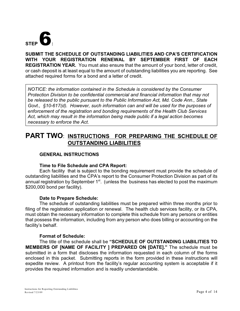 Instructions for Reporting Outstanding Liabilities and Instructions for the Report by a Certified Public Accountant - Maryland, Page 4