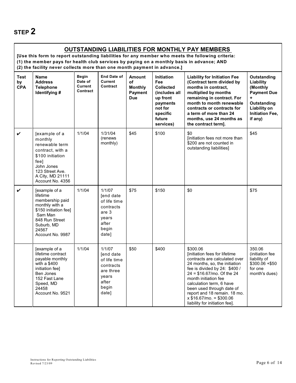 Instructions for Reporting Outstanding Liabilities and Instructions for the Report by a Certified Public Accountant - Maryland, Page 6