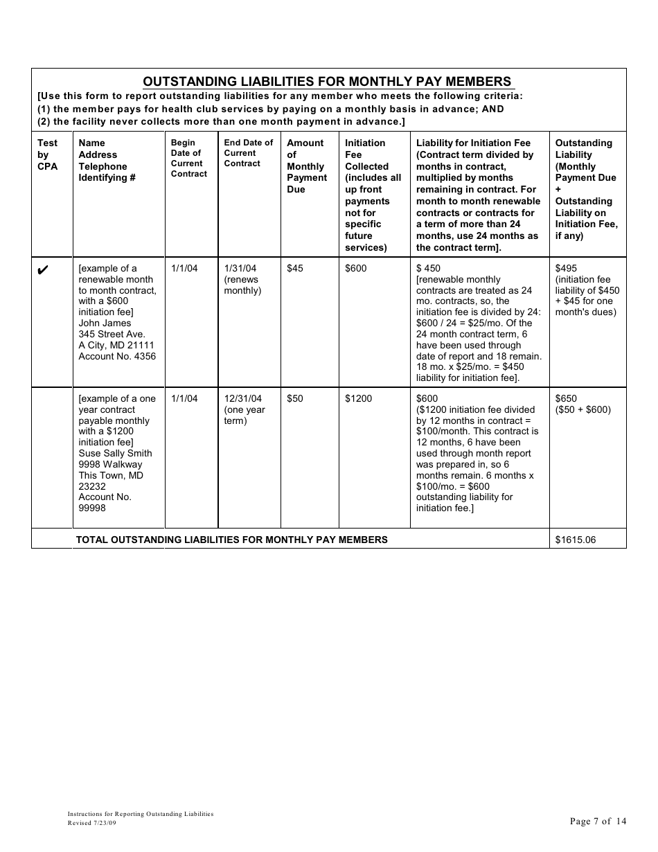Instructions for Reporting Outstanding Liabilities and Instructions for the Report by a Certified Public Accountant - Maryland, Page 7
