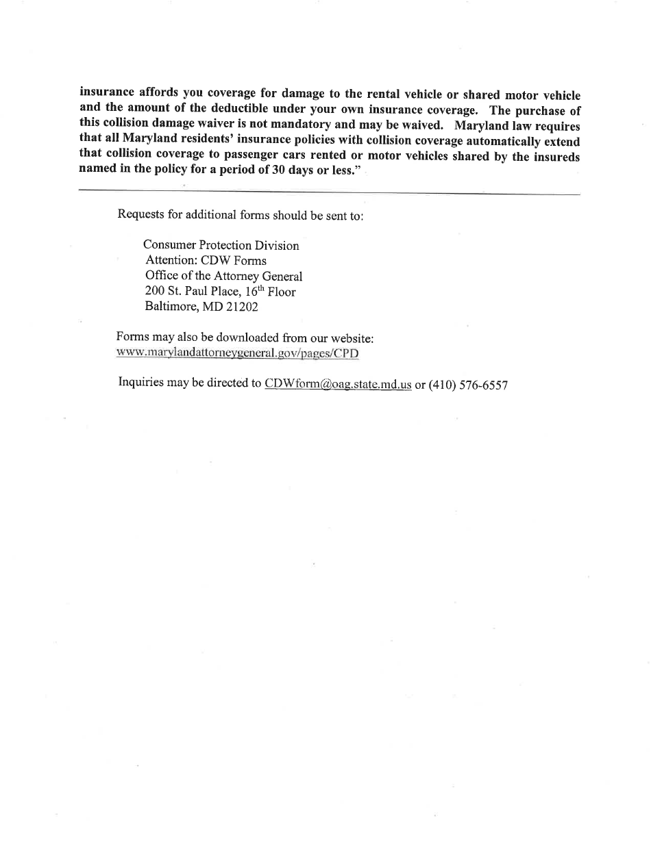Instructions for Collision Damage Waiver Disclosure Form - Maryland, Page 3