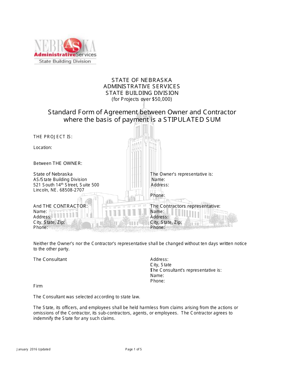 Construction Proposal and Agreement (Projects Over $50,000) - Nebraska, Page 1