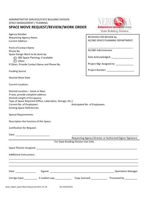 Space Move Request / Review / Work Order Form - Nebraska Download Pdf