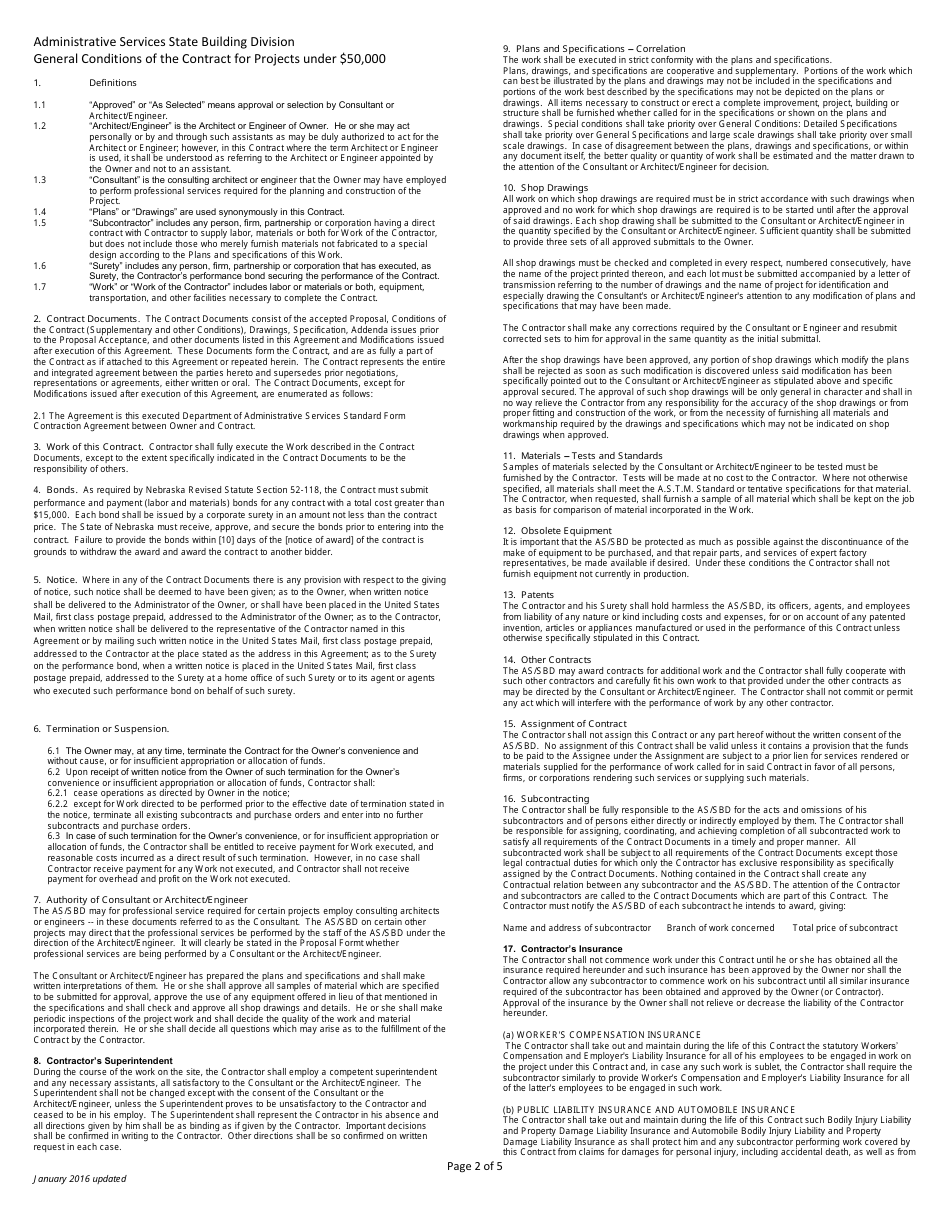Construction Proposal and Agreement (For Projects Under $55,000) - Nebraska, Page 2