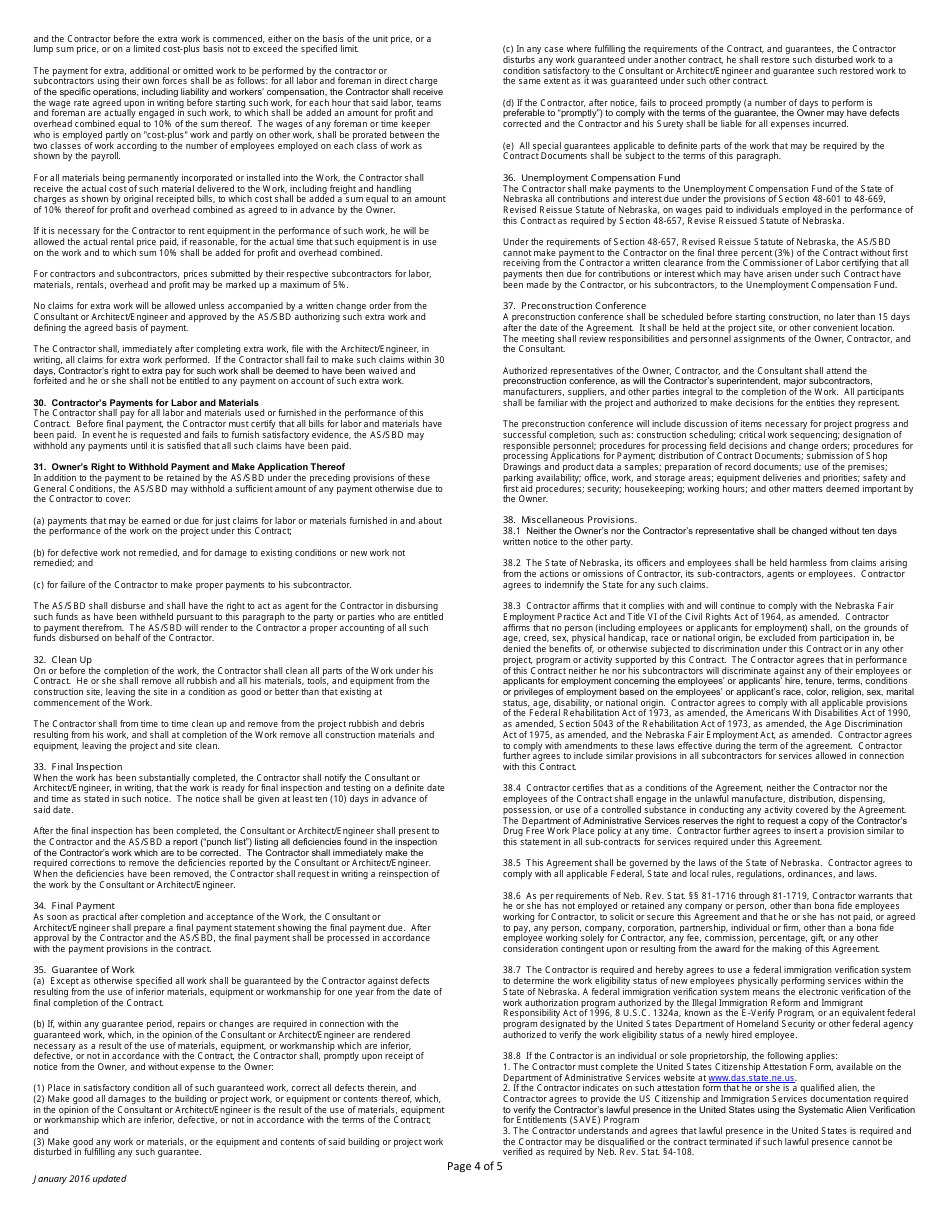 Construction Proposal and Agreement (For Projects Under $55,000) - Nebraska, Page 4