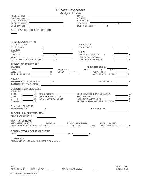 BR Form 359C Culvert Data Sheet - Nebraska