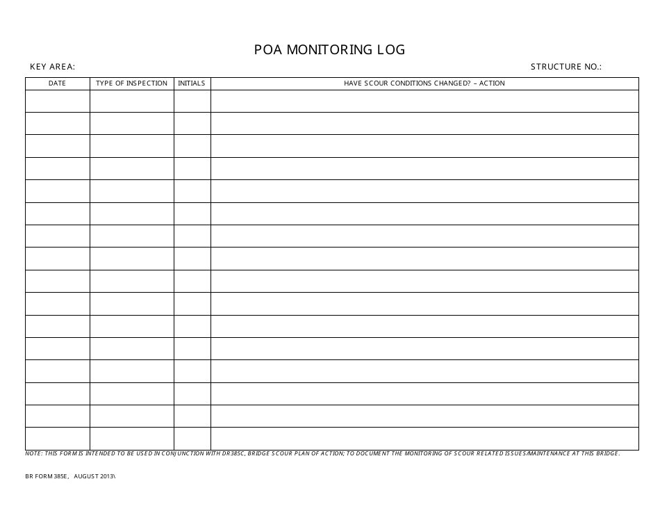 BR Form 385E Poa Monitoring Log - Nebraska, Page 1