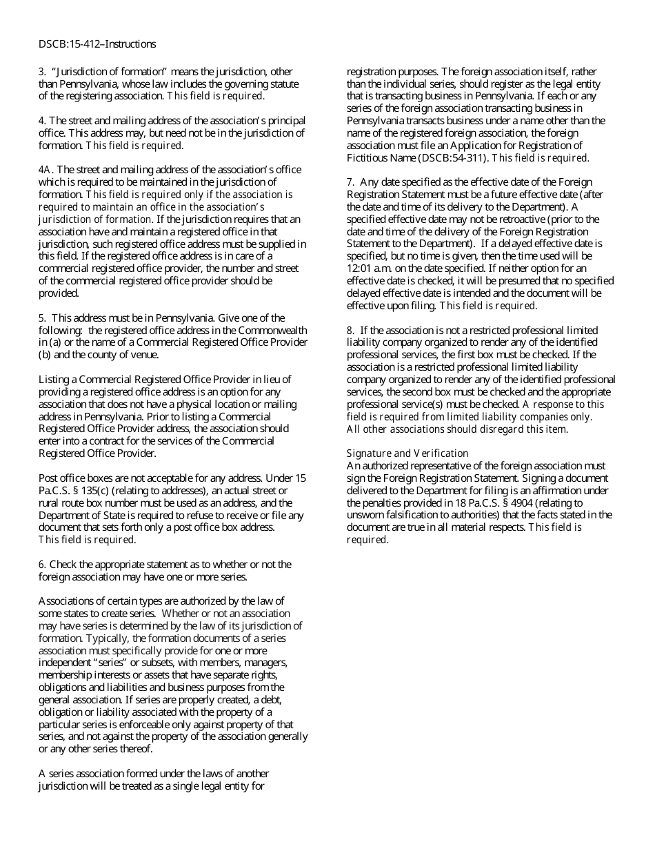 Form DSCB:15-412 Foreign Registration Statement - Pennsylvania, Page 5