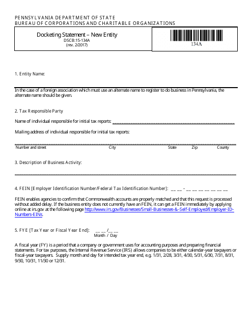 Form DSCB:15-134A Printable Pdf