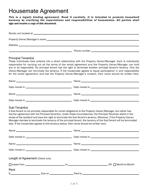 Housemate Agreement Template