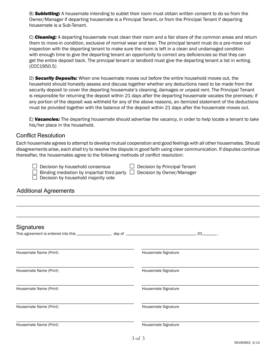 Housemate Agreement Template, Page 3