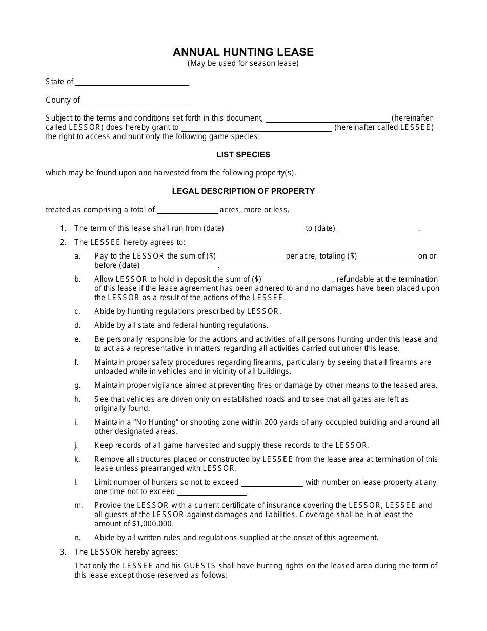 Annual Hunting Lease Template