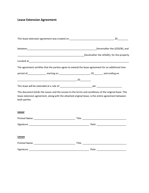 Lease Extension Agreement Template Download Fillable Pdf Templateroller