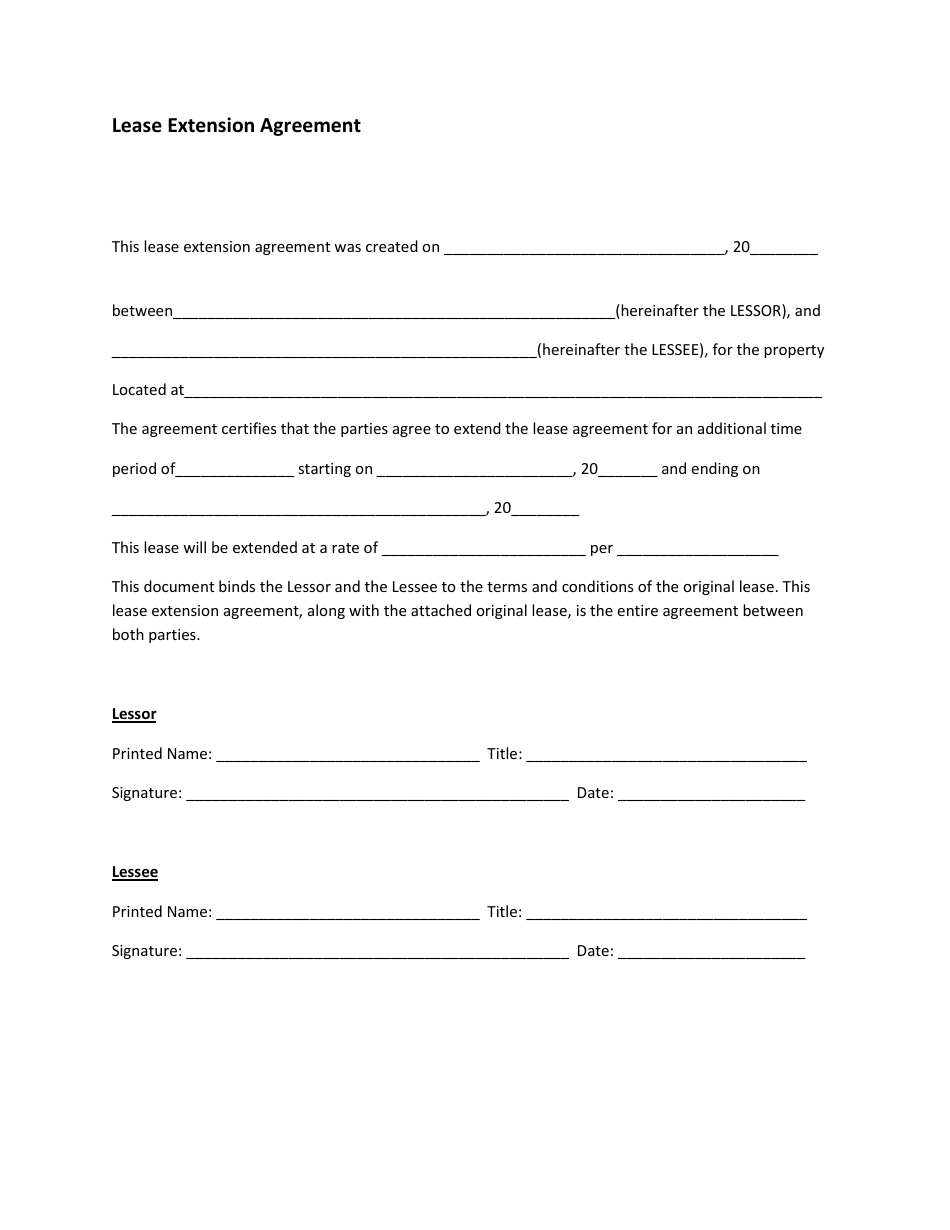 Lease Extension Agreement Template Fill Out, Sign Online and Download
